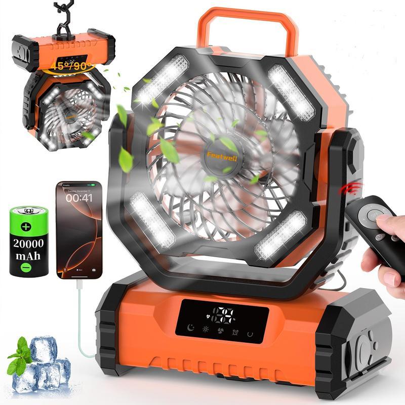 Ventilador de Camping  Recargable 20000mAh con Luz LED,5 Velocidades + Control Remoto + 270° Dirección + Pantalla Táctil